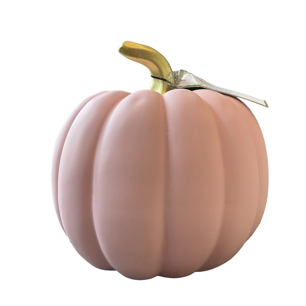 CUPCAKES & CASHMERE Pink Ceramic Pumpkin Gold Stem Posh Fall Decor New - Picture 8 of 14